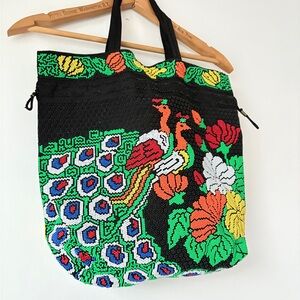 Vintage Colorful Beaded Peacock Tote Beaded Handbag Hippie Chic Purse Gift